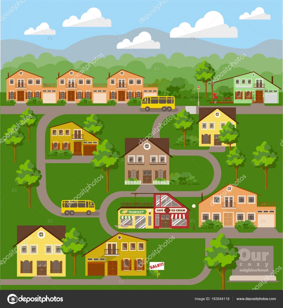 Small town location in  illustration Stock Vector Image by  ©sanc2uary #163544118