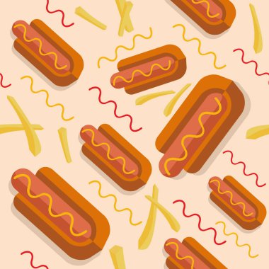 Sosisli sandviç ve patates kızartması ile Seamless Modeli fast food restoranlar için