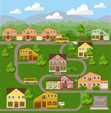 Small town location in summer.Vector illustration clipart