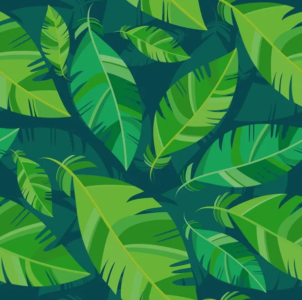熱帯の葉、夏のシームレス パターン — ストックベクタ