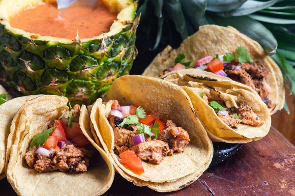 Tacos Al Pastor Shepherd\'s tacos, known as adobada tacos in the north of Mexico, spiced pork tacos with pineapple and spicy salsa