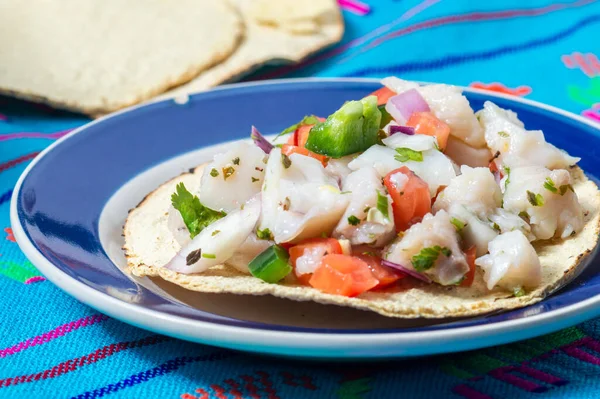 Ceviche Peixe Comida Mexicana Origem Peruana Peixe Cru Marinado Suco — Fotografia de Stock