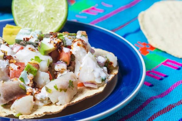 Ceviche Peixe Comida Mexicana Origem Peruana Peixe Cru Marinado Suco — Fotografia de Stock