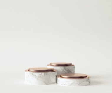 3D Hazırlama - Beyaz arkaplanda izole beyaz mermer kaide, modern minimal konsept, boş sahne, soyut geometri şekli pastel renk, ürün sunumu için kozmetik arkaplan.