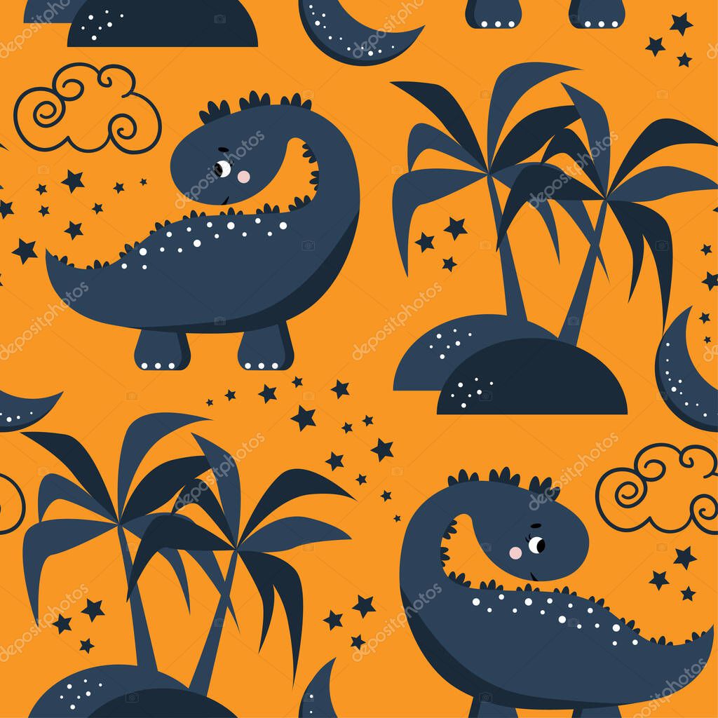 Seamless Pattern With Dinosaurs And Palm Trees On A Yellow Background Funny Cartoon Dino Seamless Pattern Dinosaur Pattern Vector Hand Drawn Children S Pattern For Fashion Clothes Shirt Fabric Premium Vector In Funny cartoon character and speech bubble with text hello, illustration. wdrfree