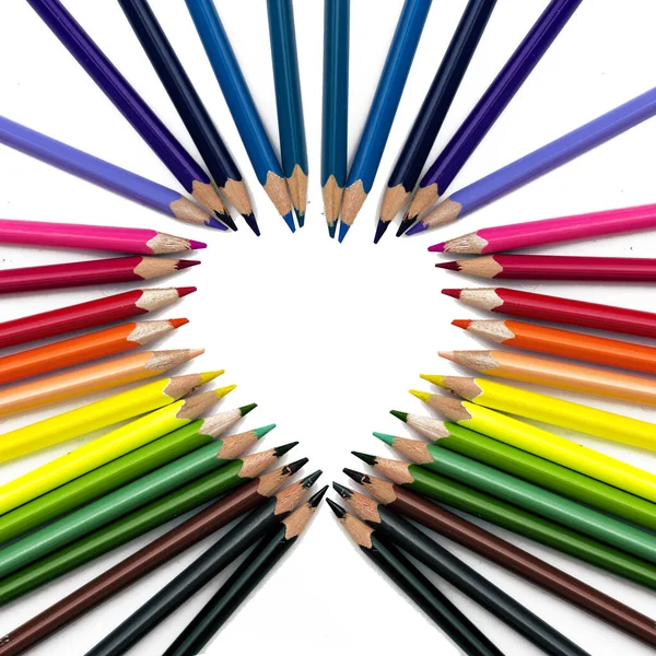Heart Frame Colored Pensils White Background — Stock Photo, Image