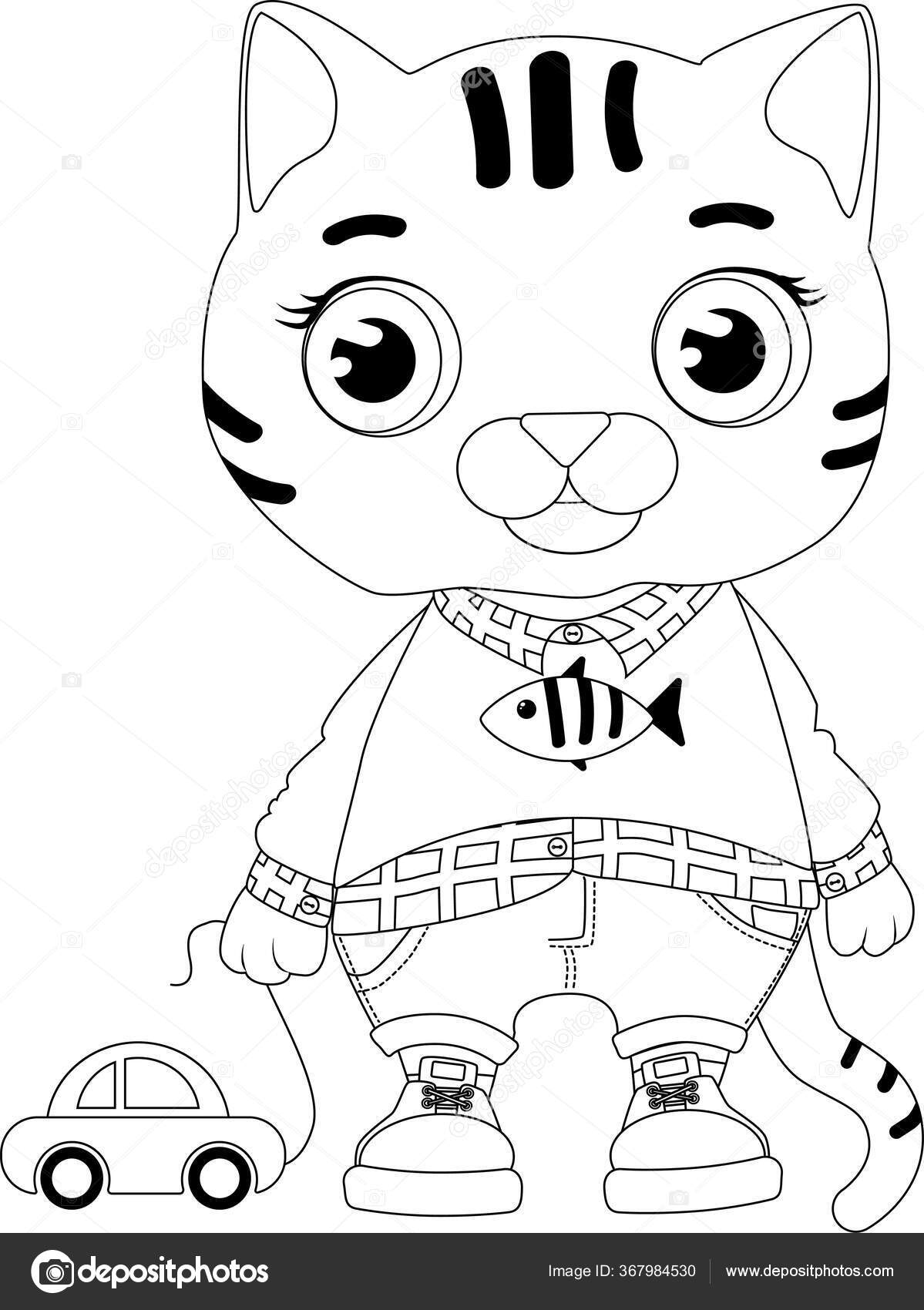 Caricature Animaliere Petite Page A Colorier Chat Mignon Chat Doodle Image Vectorielle Par Katrin Baidimirova C Illustration