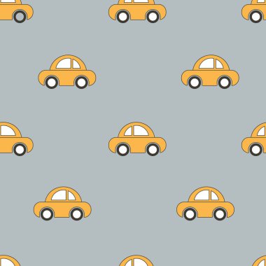 Sevimli sarı çizgi film arabaları kusursuz. Vektör illüstrasyonu.