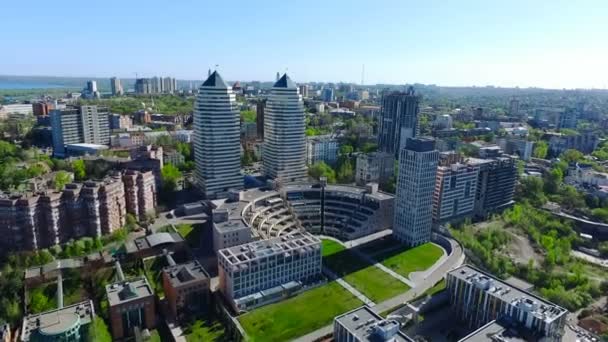 Vista Aérea Ciudad Dnipro Torres Gemelas Rodaje Ciudad Desde Vista — Vídeos de Stock