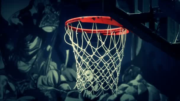 Basketballball Fliegt Zeitlupe Den Korb Basketball — Stockvideo