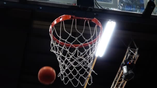 Basketball Ball Flies Basket — Stock Video