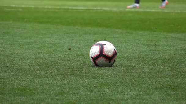 Footballeur Donne Coup Pied Ballon Ralenti — Video