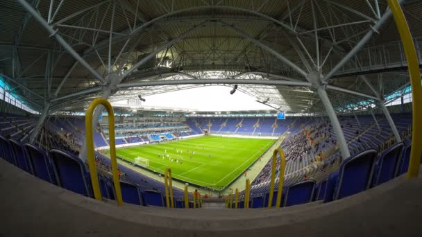 Stadio Calcio Partita Calcio Lente Grandangolare Ripresa — Video Stock