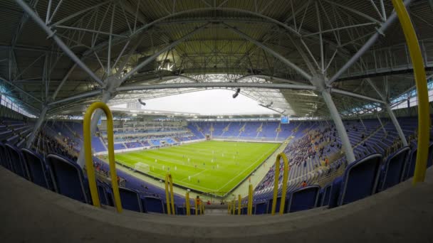 Stadion Piłkarski Mecz Piłki Nożnej Fotografowanie Obiektywu Szerokokątnego — Wideo stockowe