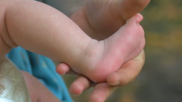 Babyfüße Den Händen Der Mutter — Stockvideo