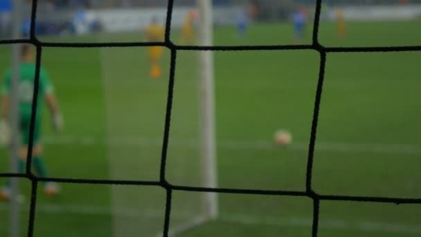 Jogo Futebol Goleiro Soca Chute Gol Vista Portão — Vídeo de Stock