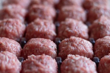 Beyaz kasenin üzerinde soğan soslu ev yapımı domuz eti köftesi.