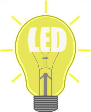 Kavram vektör illüstrasyonu: ampul ve Led yazıtları.