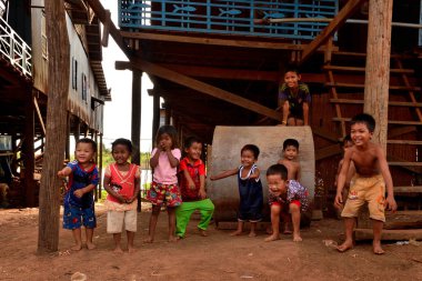 January 5th 2017, Closeup of a group of Cambodian children in the floating village of Kampong Khleang