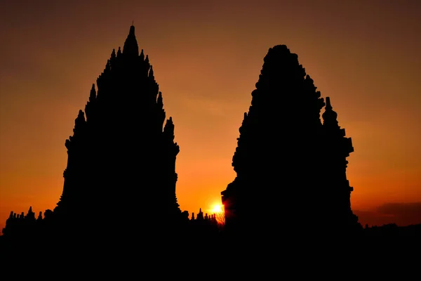 Vista al atardecer del templo hindú de Prambanan — Foto de Stock