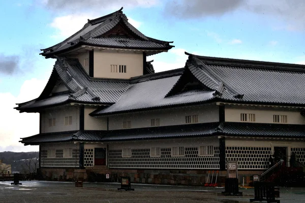 Primer Plano Del Castillo Kanazawa Durante Temporada Invierno Japón —  Fotos de Stock