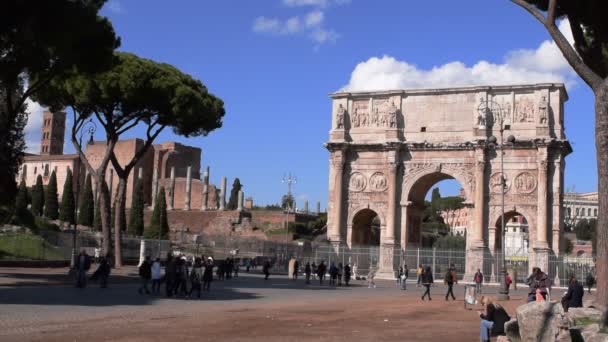 Maart 2020 Rome Italië Zicht Boog Van Constantijn Met Weinig — Stockvideo