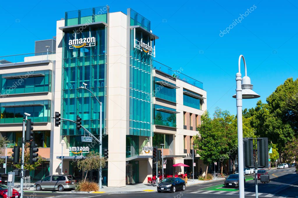 Urban cityscape near Amazon.com e-commerce company campus in downtown - Palo Alto, California, USA - October, 2019