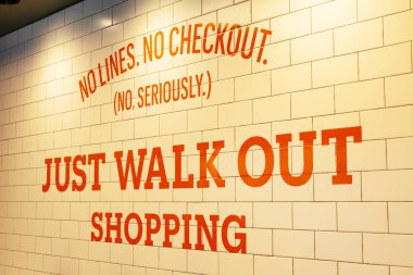 Amazon Go market kuyruk yok, çıkış reklamı yok.
