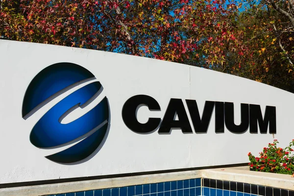 Panneau de cavium dans le paysage d'une entreprise de semi-conducteurs fabless HQ — Photo