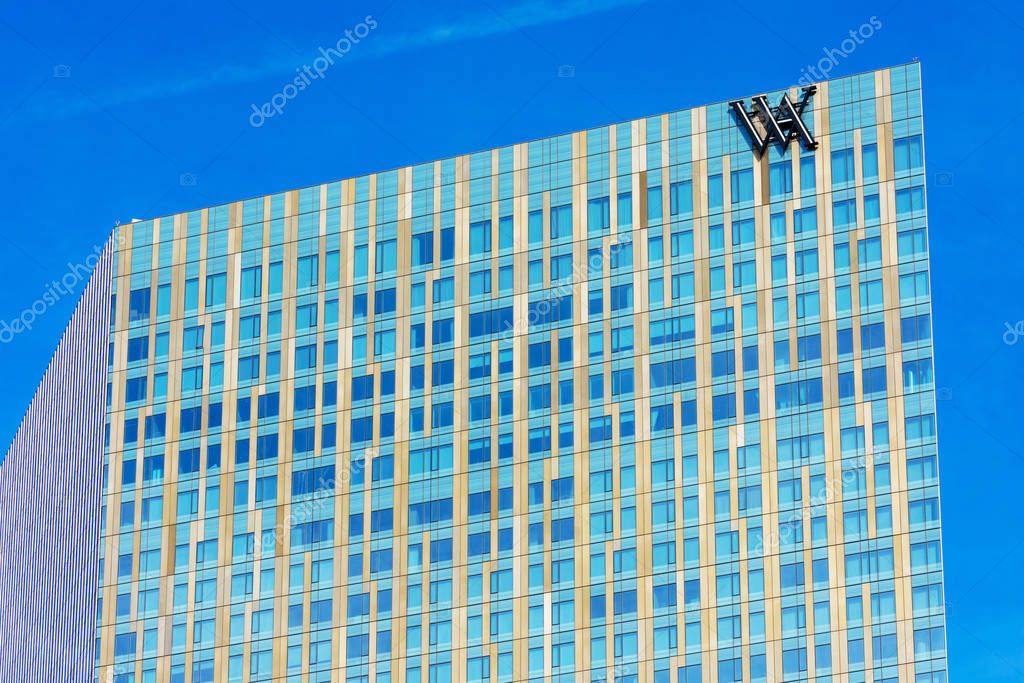 Waldorf Astoria luxury hotel facade on the Las Vegas Strip - Las Vegas, Nevada, USA - December, 2019