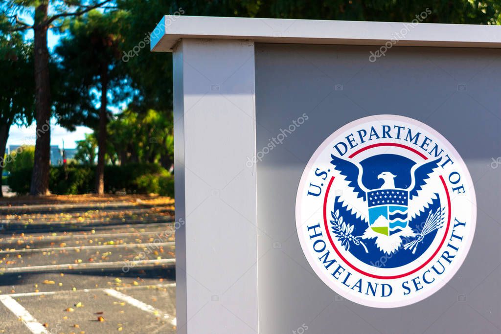 United States Department of Homeland Security DHS seal located near USCIS field office - San Jose, California, USA - 2019