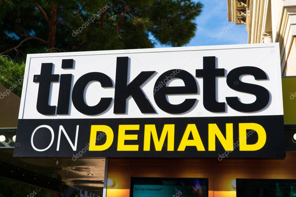Tickets on Demand sign on ticket kiosk offering discount tickets on shows and attractions - Las Vegas, Nevada, USA - December, 2019