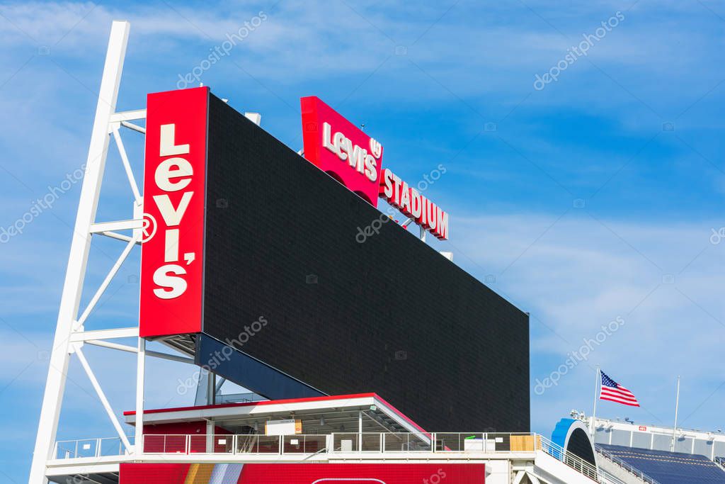 Levi's Stadium giant 96,000 square foot LED screen tower with black display - Santa Clara, California, USA - January, 2020