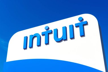 Intuit sign is displayed near business and financial software company headquarters in Silicon Valley clipart