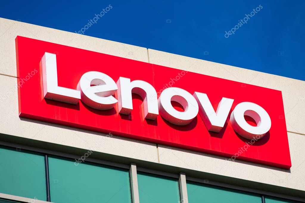 Lenovo sign atop headquarters building in Silicon Valley. Lenovo Group Limited is a computer manufacturing company - Santa Clara, CA, USA - 2020