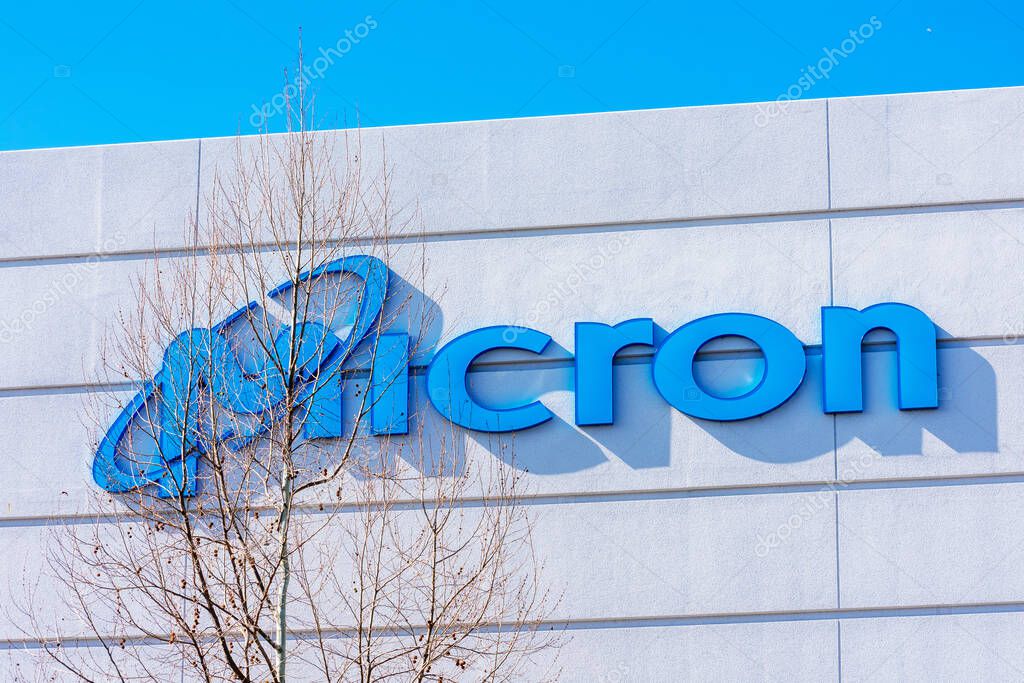 Micron logo at Micron Technology office campus in Silicon Valley - San Jose, CA, USA - 2020