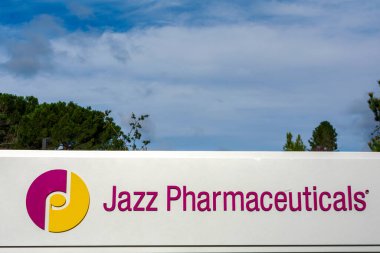 Jazz Pharmaceuticals logo and sign at hq in Silicon Valley. Jazz Pharmaceuticals is an Ireland-based biopharmaceutical company - Palo Alto, California, USA - 2020 clipart