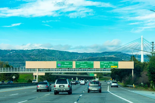 Ovanligt Lätt Vardagstrafik San Francisco Bay Area Motorvägen Bolagen Silicon — Stockfoto
