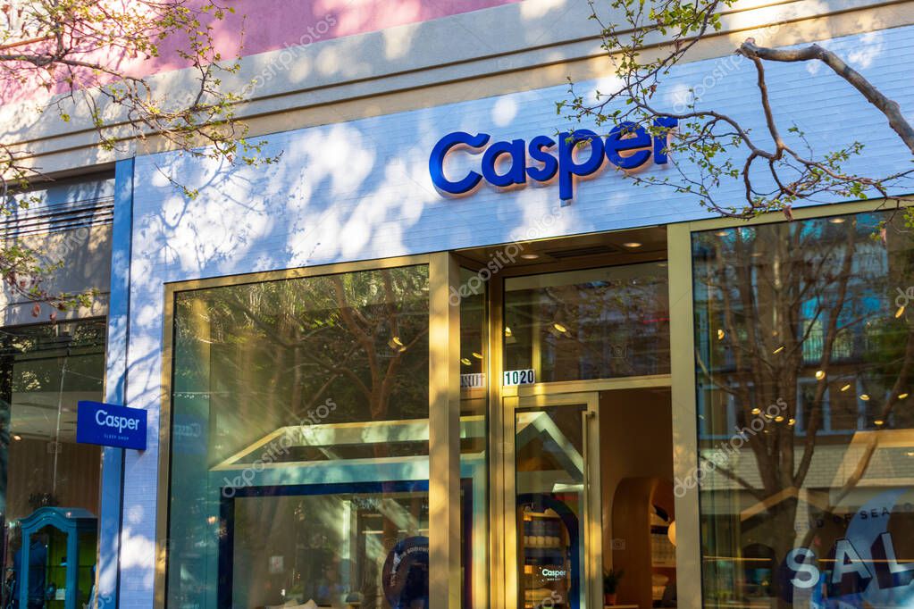 Casper sign on Casper Sleep store. Casper Sleep is an American e-commerce company that sells sleep products online and in retail locations - San Jose, California, USA - 2020