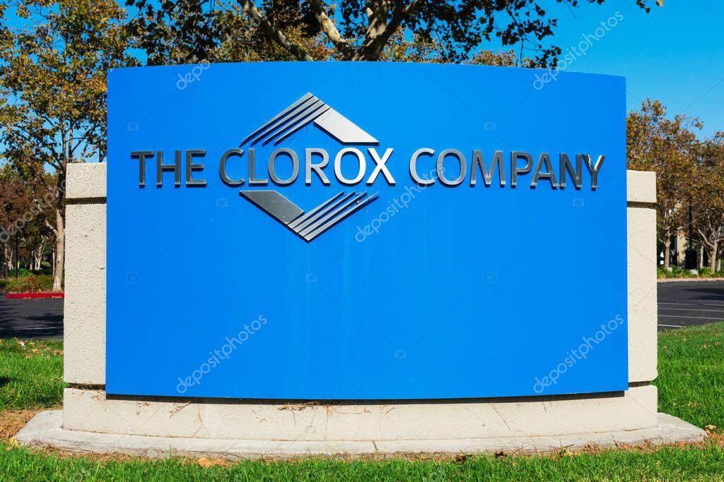 The Clorox Company sign near global manufacturer and marketer of consumer and professional products research facility. The Clorox Company, based in Oakland - Pleasanton, California, USA - 2019