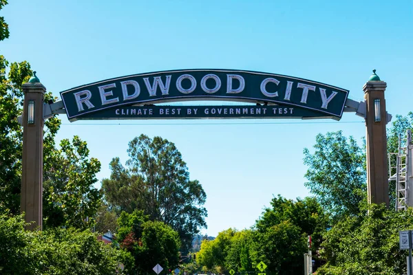 Redwood City Gateway Arch Muestra Lema Ciudad Climate Best Government —  Fotos de Stock