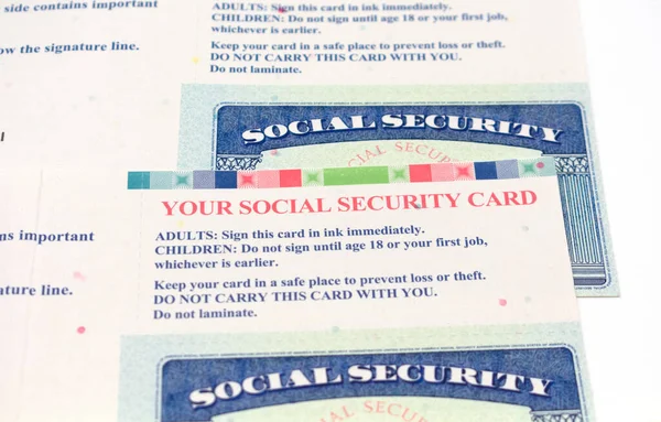 Selective Focus Two Social Security Cards Instructions How Sign Store — Stock Photo, Image