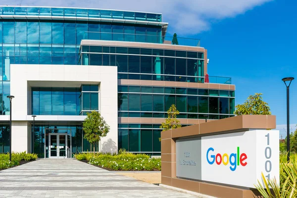 Google Signo Logotipo Muestra Cerca Entrada Nueva Oficina Empresa Silicon — Foto de Stock