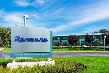 Renesas Elektronik Japon yarı iletken üreticisi merkezi Silikon Vadisi 'nde, San Francisco Körfez Bölgesi' nin yüksek teknoloji merkezi Milpitas, Kaliforniya, ABD - 2020