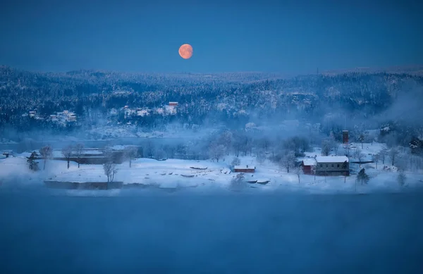 Nuit Hiver Vue Sur Petite Ville — Photo gratuite