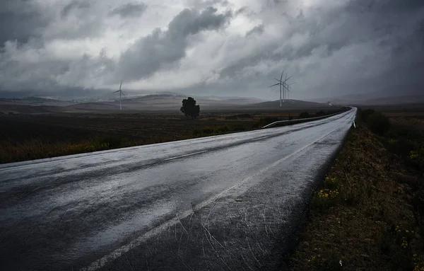 Drumul Drept Gol Ziua Ploioasă — Fotografie de stoc gratuită