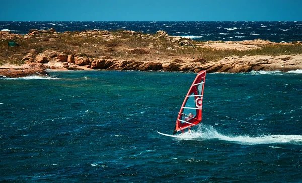 Windsurfer Board Sail Moves Speed Surface Sea — Stock Photo, Image