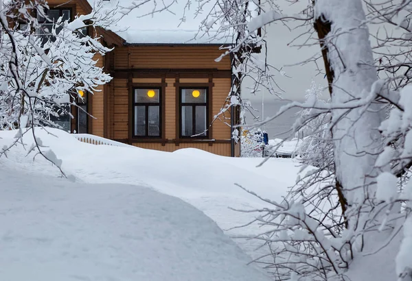 Section Wooden House Winter Scene — Stock Photo, Image