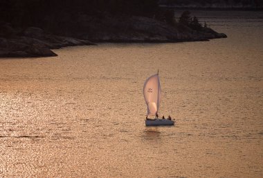 Güzel doğa manzarasında suyun üzerindeki teknenin manzarası.
