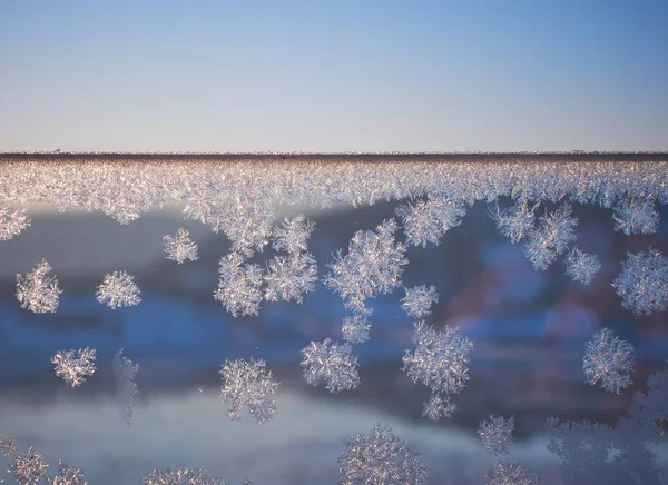 Vedere Închidere Înghețului Gheață Fereastră — Fotografie, imagine de stoc